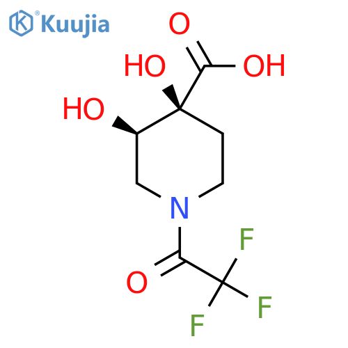 rac-(3R,4S)-3,4-dihydroxy-1-(2,2,2-trifluoroacetyl)piperidine-4-carboxylic acid structure