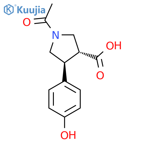 rac-(3R,4S)-1-acetyl-4-(4-hydroxyphenyl)pyrrolidine-3-carboxylic acid structure