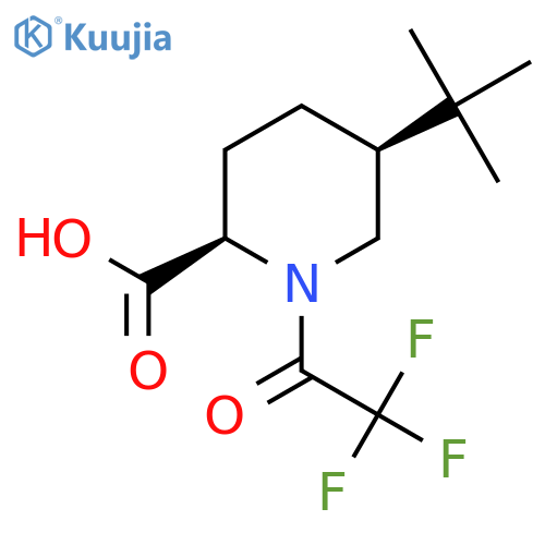 rac-(2R,5S)-5-tert-butyl-1-(2,2,2-trifluoroacetyl)piperidine-2-carboxylic acid structure