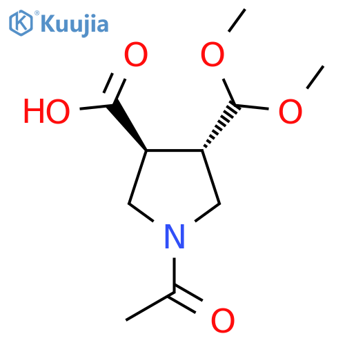 rac-(3R,4R)-1-acetyl-4-(dimethoxymethyl)pyrrolidine-3-carboxylic acid structure