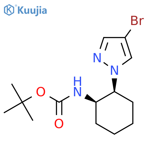 rac-tert-butyl N-[(1R,2S)-2-(4-bromo-1H-pyrazol-1-yl)cyclohexyl]carbamate structure