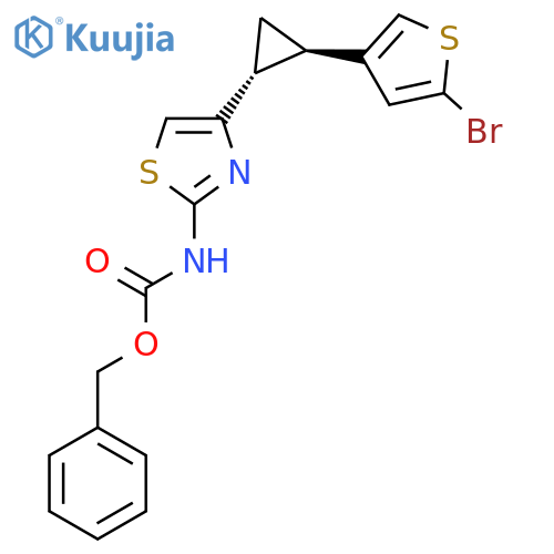 rac-benzyl N-{4-(1R,2R)-2-(5-bromothiophen-3-yl)cyclopropyl-1,3-thiazol-2-yl}carbamate structure
