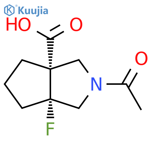 rac-(3aR,6aS)-2-acetyl-6a-fluoro-octahydrocyclopentacpyrrole-3a-carboxylic acid structure