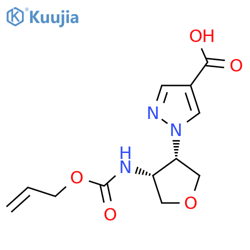 rac-1-[(3R,4S)-4-{[(prop-2-en-1-yloxy)carbonyl]amino}oxolan-3-yl]-1H-pyrazole-4-carboxylic acid structure