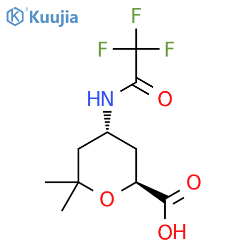 rac-(2R,4S)-6,6-dimethyl-4-(2,2,2-trifluoroacetamido)oxane-2-carboxylic acid structure