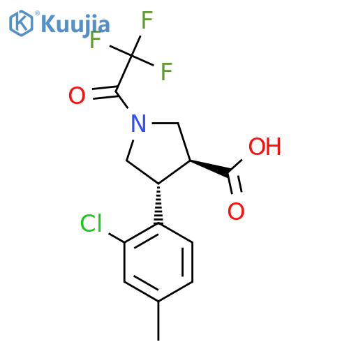 rac-(3R,4S)-4-(2-chloro-4-methylphenyl)-1-(2,2,2-trifluoroacetyl)pyrrolidine-3-carboxylic acid structure