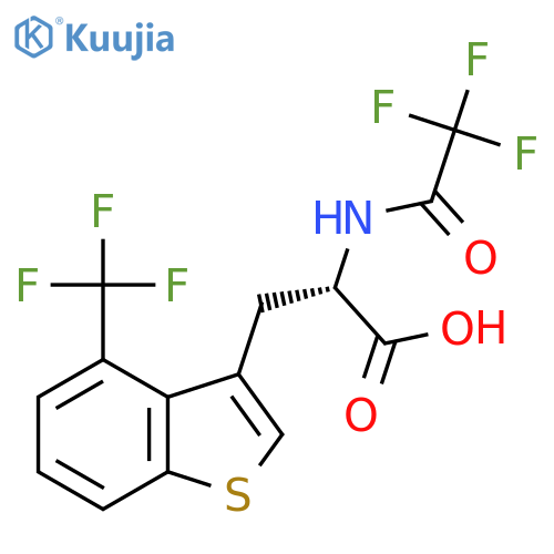 (2S)-2-(2,2,2-trifluoroacetamido)-3-4-(trifluoromethyl)-1-benzothiophen-3-ylpropanoic acid structure