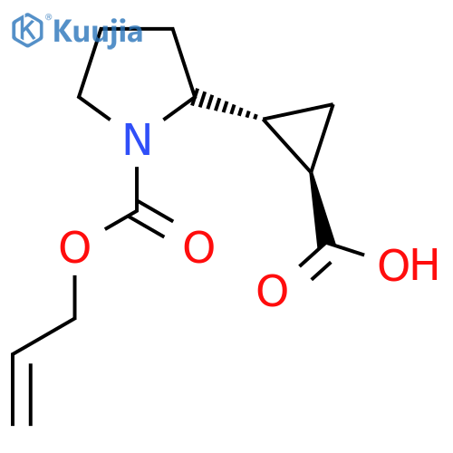 rac-(1R,2R)-2-{1-(prop-2-en-1-yloxy)carbonylpyrrolidin-2-yl}cyclopropane-1-carboxylic acid structure