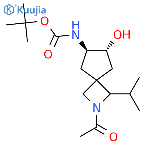 rac-tert-butyl N-(6R,7R)-2-acetyl-7-hydroxy-1-(propan-2-yl)-2-azaspiro3.4octan-6-ylcarbamate structure