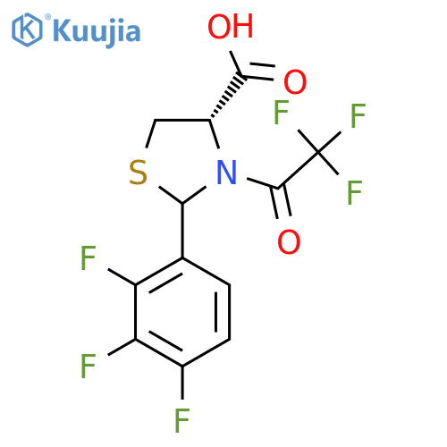 (4S)-3-(2,2,2-trifluoroacetyl)-2-(2,3,4-trifluorophenyl)-1,3-thiazolidine-4-carboxylic acid structure