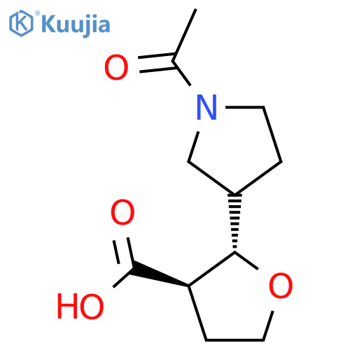 rac-(2R,3S)-2-(1-acetylpyrrolidin-3-yl)oxolane-3-carboxylic acid structure