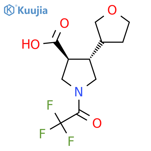 rac-(3R,4R)-4-(oxolan-3-yl)-1-(2,2,2-trifluoroacetyl)pyrrolidine-3-carboxylic acid structure