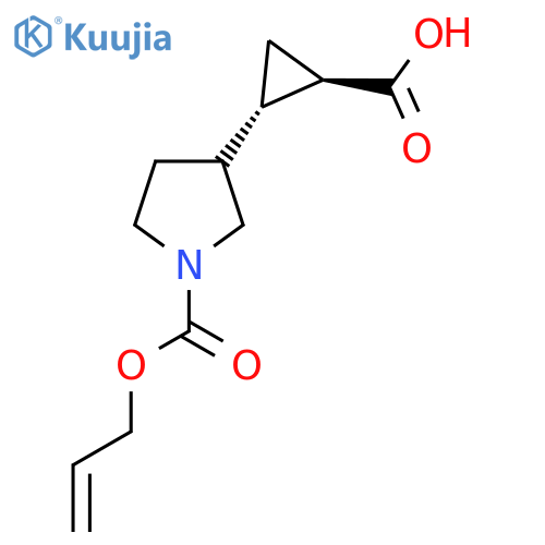 rac-(1R,2S)-2-{1-(prop-2-en-1-yloxy)carbonylpyrrolidin-3-yl}cyclopropane-1-carboxylic acid structure