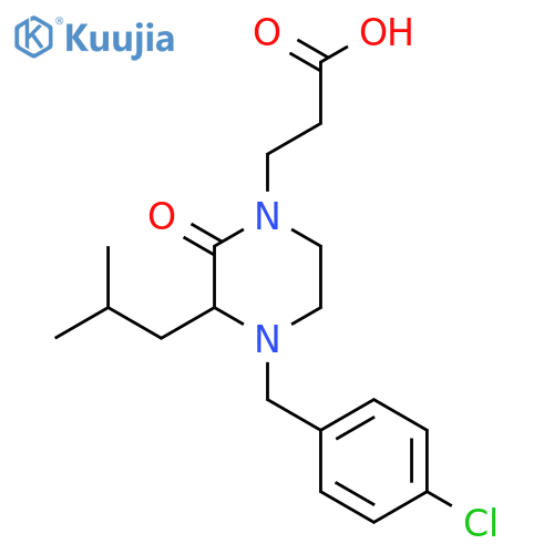 3-{4-(4-chlorophenyl)methyl-3-(2-methylpropyl)-2-oxopiperazin-1-yl}propanoic acid structure
