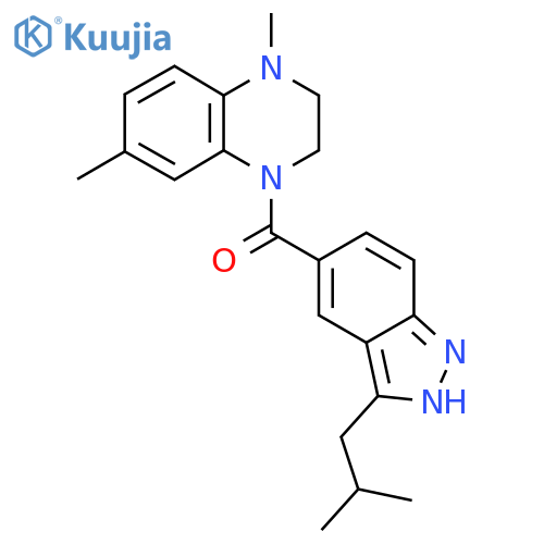 1,6-dimethyl-4-3-(2-methylpropyl)-1H-indazole-5-carbonyl-1,2,3,4-tetrahydroquinoxaline structure