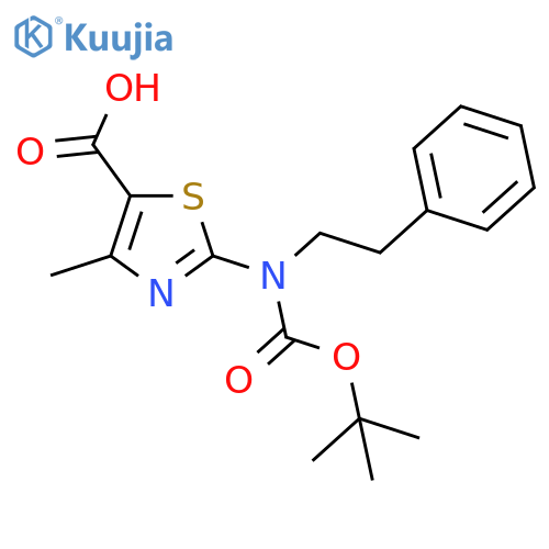 2-{(tert-butoxy)carbonyl(2-phenylethyl)amino}-4-methyl-1,3-thiazole-5-carboxylic acid structure