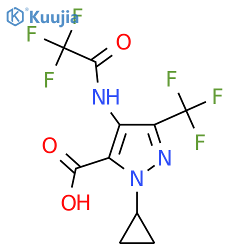 1-cyclopropyl-4-(2,2,2-trifluoroacetamido)-3-(trifluoromethyl)-1H-pyrazole-5-carboxylic acid structure