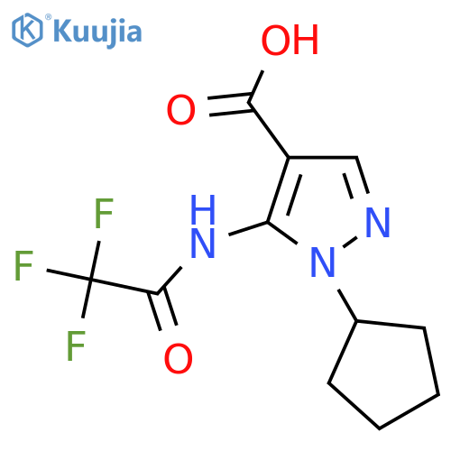 1-cyclopentyl-5-(2,2,2-trifluoroacetamido)-1H-pyrazole-4-carboxylic acid structure