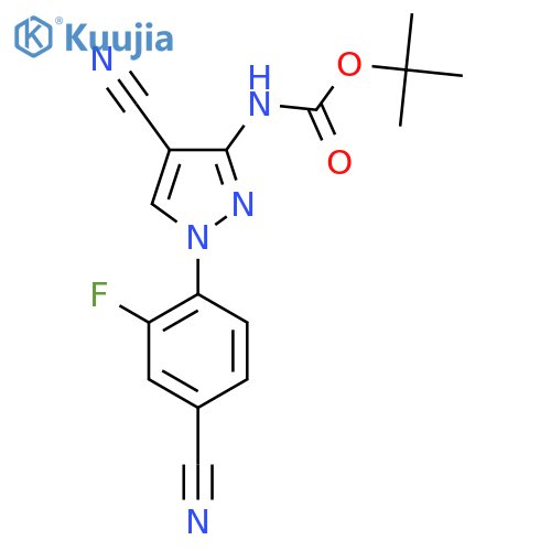 tert-butyl N-4-cyano-1-(4-cyano-2-fluorophenyl)-1H-pyrazol-3-ylcarbamate structure