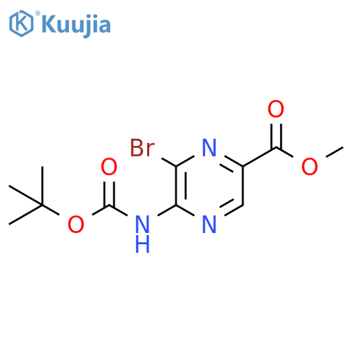 methyl 6-bromo-5-{(tert-butoxy)carbonylamino}pyrazine-2-carboxylate structure