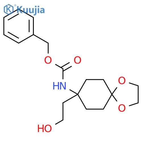 benzyl N-8-(2-hydroxyethyl)-1,4-dioxaspiro4.5decan-8-ylcarbamate structure