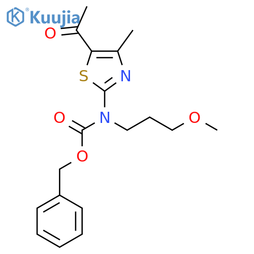 benzyl N-(5-acetyl-4-methyl-1,3-thiazol-2-yl)-N-(3-methoxypropyl)carbamate structure