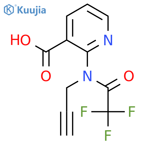 2-[2,2,2-trifluoro-N-(prop-2-yn-1-yl)acetamido]pyridine-3-carboxylic acid structure