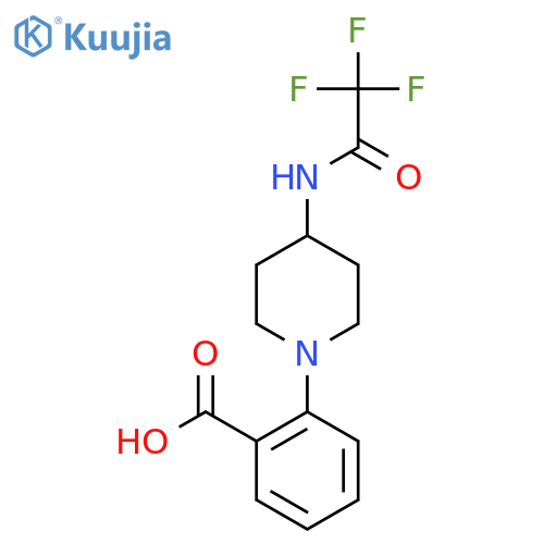 2-4-(2,2,2-trifluoroacetamido)piperidin-1-ylbenzoic acid structure