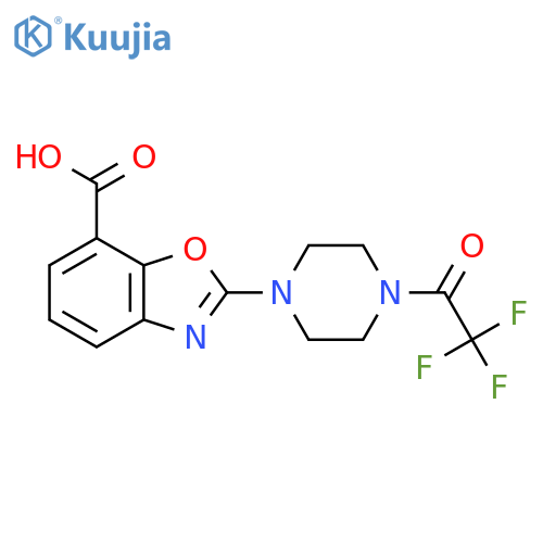 2-4-(2,2,2-trifluoroacetyl)piperazin-1-yl-1,3-benzoxazole-7-carboxylic acid structure