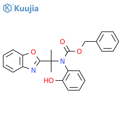 benzyl N-2-(1,3-benzoxazol-2-yl)propan-2-yl-N-(2-hydroxyphenyl)carbamate structure