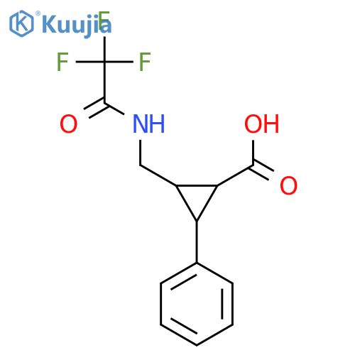 2-phenyl-3-(2,2,2-trifluoroacetamido)methylcyclopropane-1-carboxylic acid structure