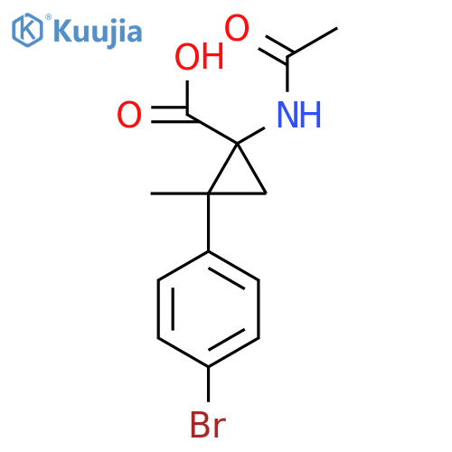 2-(4-Bromophenyl)-1-acetamido-2-methylcyclopropane-1-carboxylic acid structure