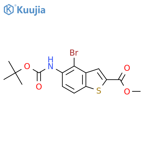 methyl 4-bromo-5-{(tert-butoxy)carbonylamino}-1-benzothiophene-2-carboxylate structure