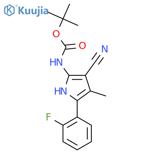 tert-butyl N-3-cyano-5-(2-fluorophenyl)-4-methyl-1H-pyrrol-2-ylcarbamate structure
