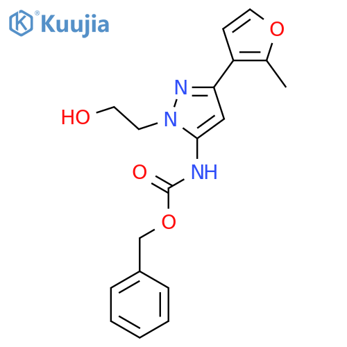 benzyl N-1-(2-hydroxyethyl)-3-(2-methylfuran-3-yl)-1H-pyrazol-5-ylcarbamate structure
