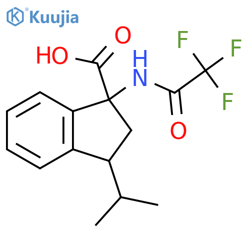 3-(propan-2-yl)-1-(2,2,2-trifluoroacetamido)-2,3-dihydro-1H-indene-1-carboxylic acid structure