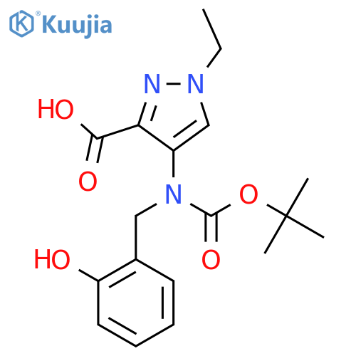 4-{(tert-butoxy)carbonyl(2-hydroxyphenyl)methylamino}-1-ethyl-1H-pyrazole-3-carboxylic acid structure