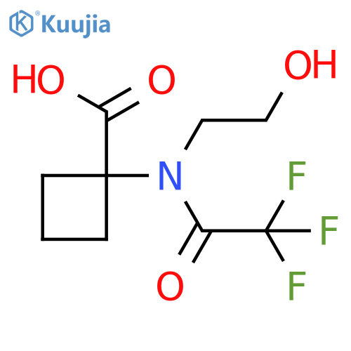 1-2,2,2-trifluoro-N-(2-hydroxyethyl)acetamidocyclobutane-1-carboxylic acid structure