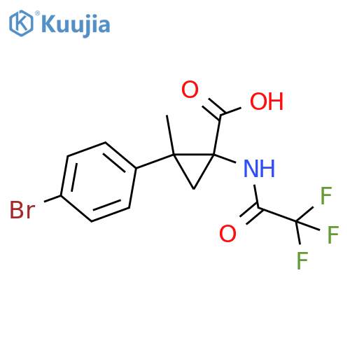2-(4-Bromophenyl)-2-methyl-1-(2,2,2-trifluoroacetamido)cyclopropane-1-carboxylic acid structure