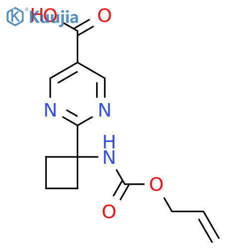 2-(1-{[(Prop-2-en-1-yloxy)carbonyl]amino}cyclobutyl)pyrimidine-5-carboxylic acid structure