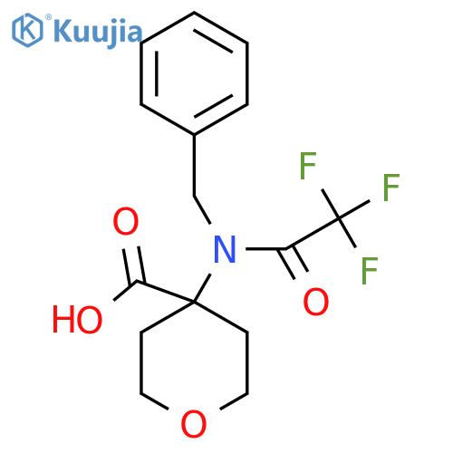 4-(N-benzyl-2,2,2-trifluoroacetamido)oxane-4-carboxylic acid structure