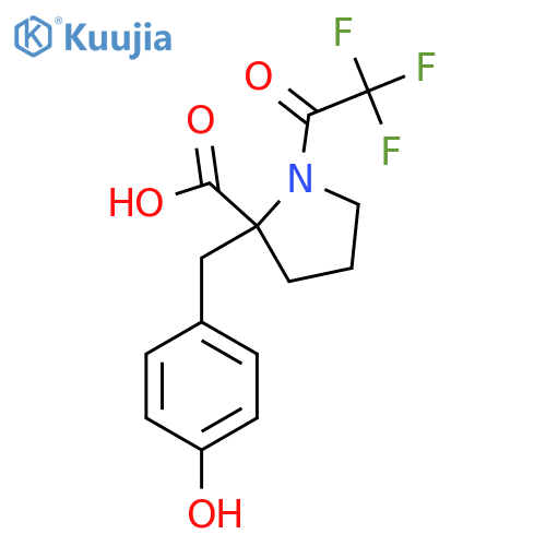 2-(4-hydroxyphenyl)methyl-1-(2,2,2-trifluoroacetyl)pyrrolidine-2-carboxylic acid structure
