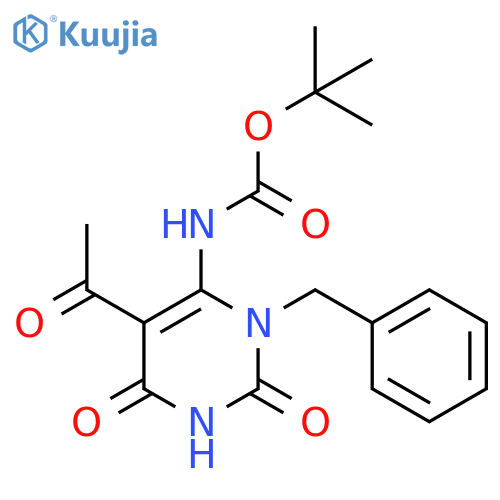 tert-butyl N-(5-acetyl-3-benzyl-2,6-dioxo-1,2,3,6-tetrahydropyrimidin-4-yl)carbamate structure
