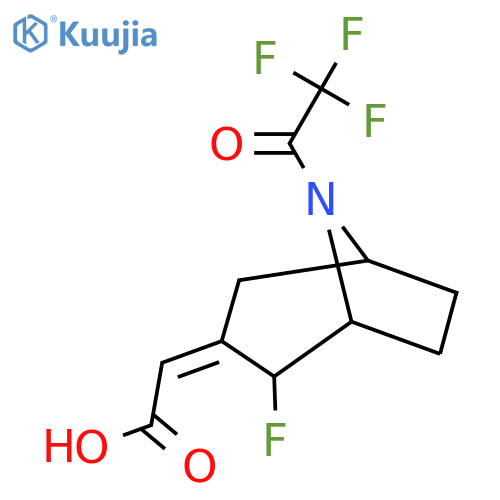 2-[(3Z)-2-fluoro-8-(2,2,2-trifluoroacetyl)-8-azabicyclo[3.2.1]octan-3-ylidene]acetic acid structure