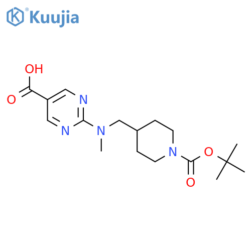 2-[({1-[(Tert-butoxy)carbonyl]piperidin-4-yl}methyl)(methyl)amino]pyrimidine-5-carboxylic acid structure