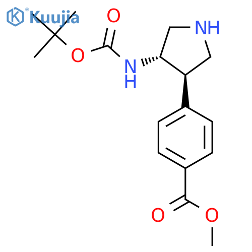 rac-methyl 4-(3R,4S)-4-{(tert-butoxy)carbonylamino}pyrrolidin-3-ylbenzoate structure