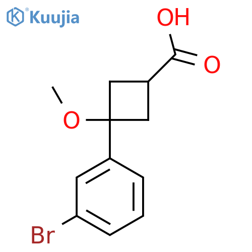 3-(3-Bromophenyl)-3-methoxycyclobutane-1-carboxylic acid structure
