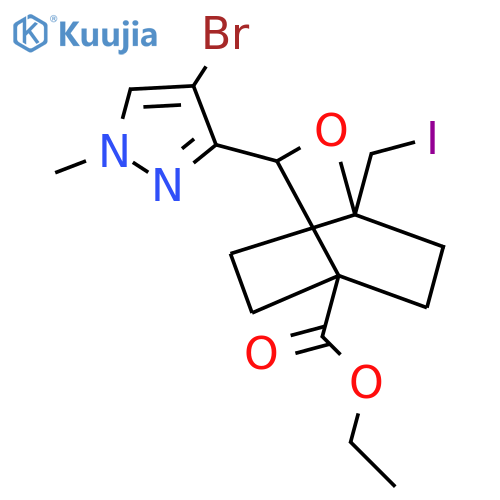 ethyl 3-(4-bromo-1-methyl-1H-pyrazol-3-yl)-1-(iodomethyl)-2-oxabicyclo2.2.2octane-4-carboxylate structure