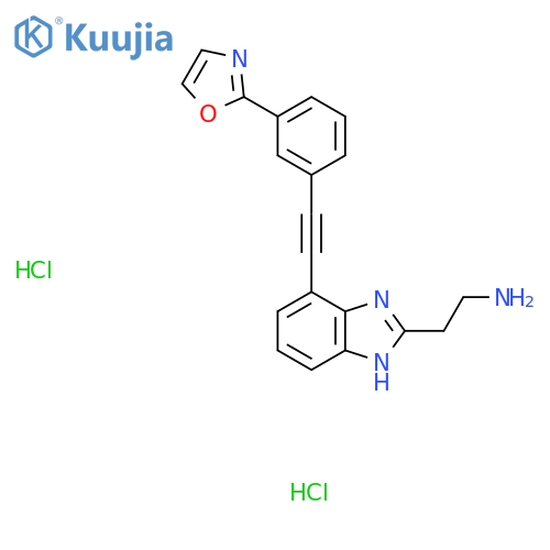 2-(4-{2-3-(1,3-oxazol-2-yl)phenylethynyl}-1H-1,3-benzodiazol-2-yl)ethan-1-amine dihydrochloride structure