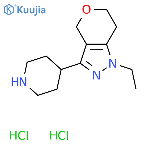 4-{1-ethyl-1H,4H,6H,7H-pyrano[4,3-c]pyrazol-3-yl}piperidine dihydrochloride structure
